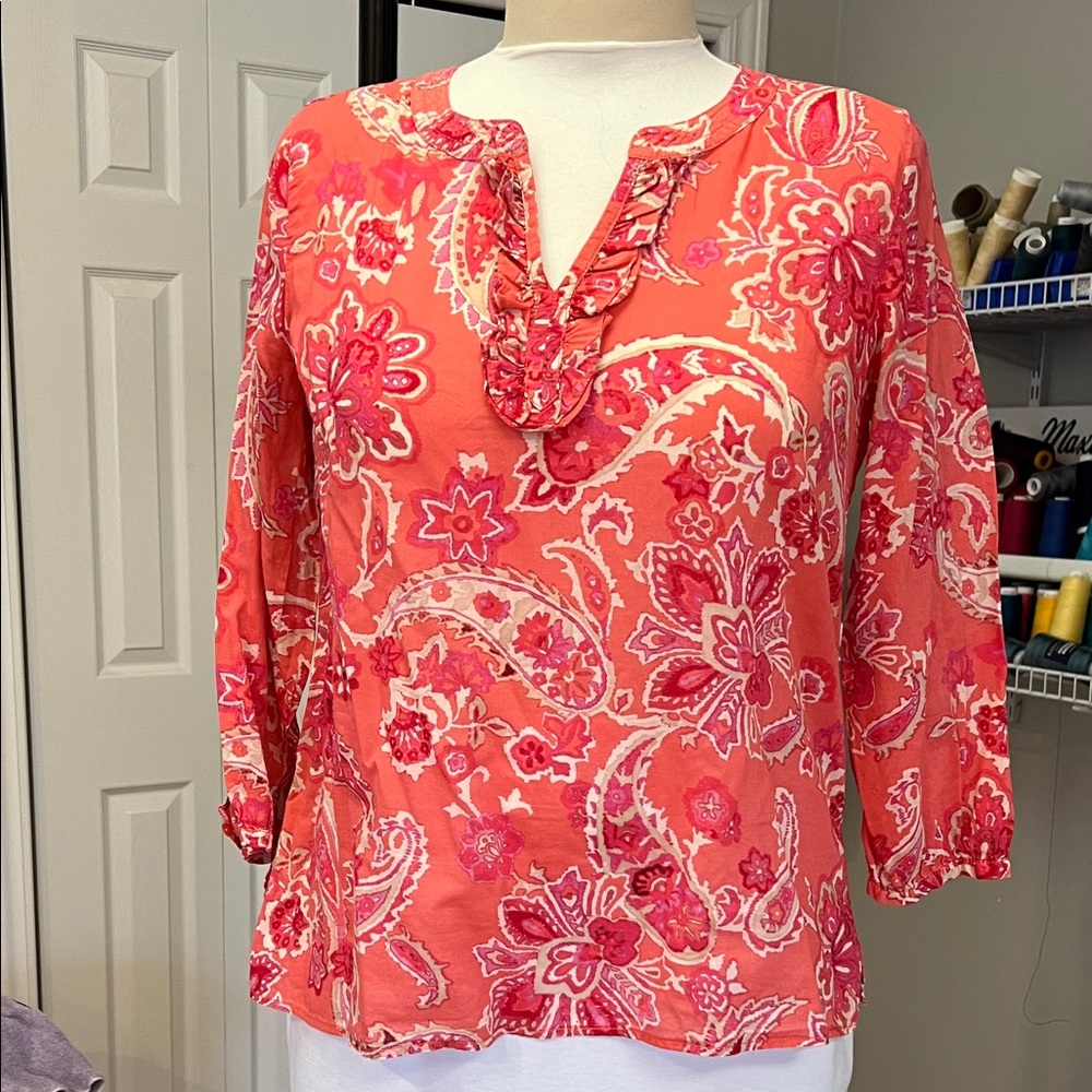 Talbots Coral Floral Blouse